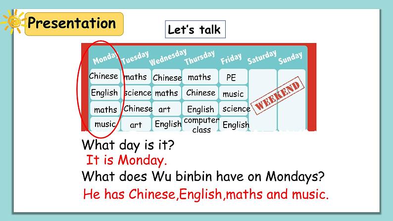 人教版英语五上《Unit2 My week part A Let’s learn》课件PPT+教学设计05