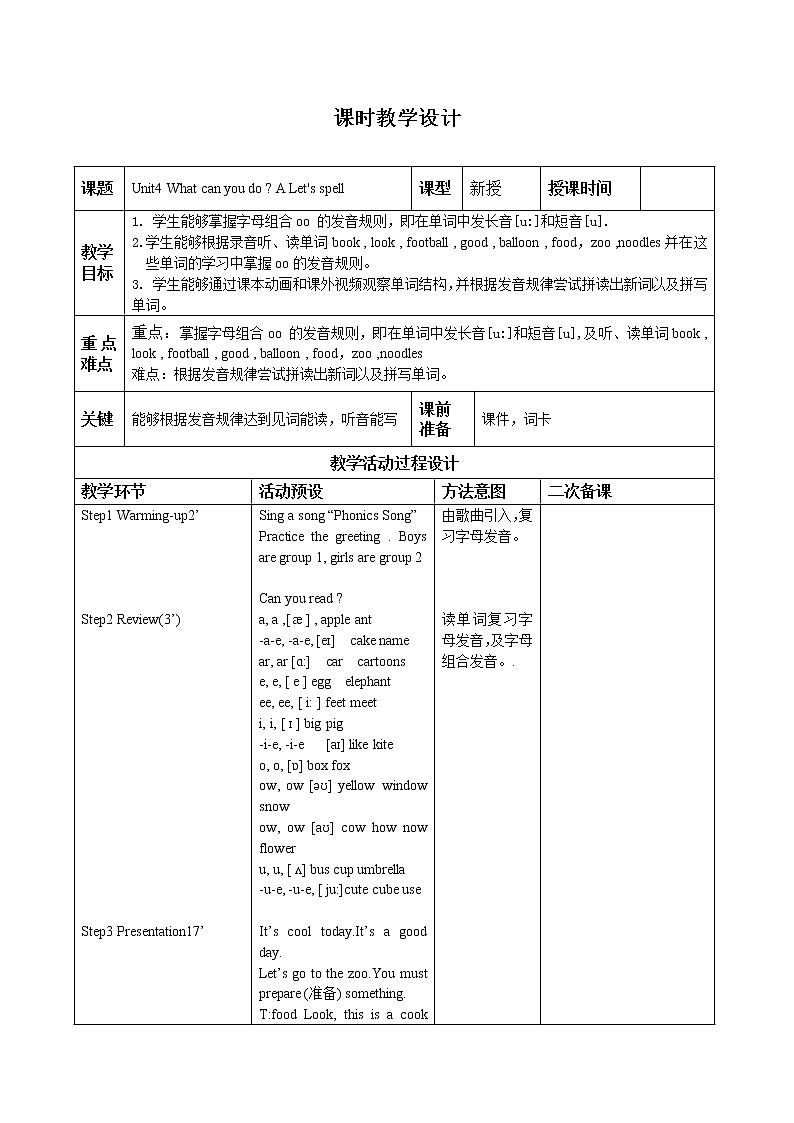 Unit4 What can you do  A Let's spell优质教案01