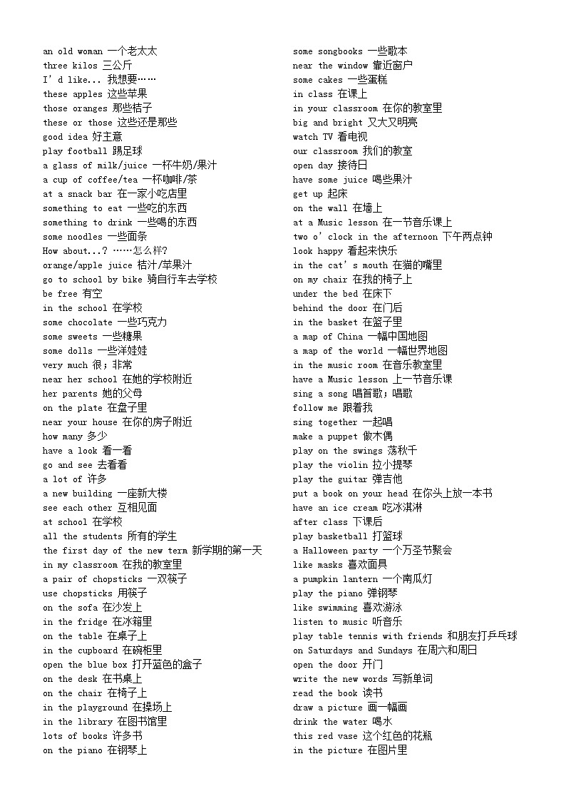 小学英语小升初高频短语汇总第2页