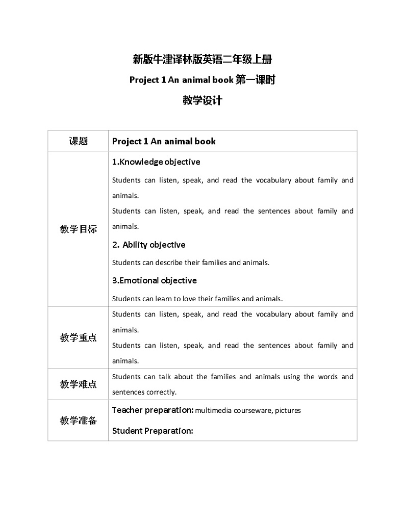 Project 1 An animal book Period 1课件+教案+同步练习01