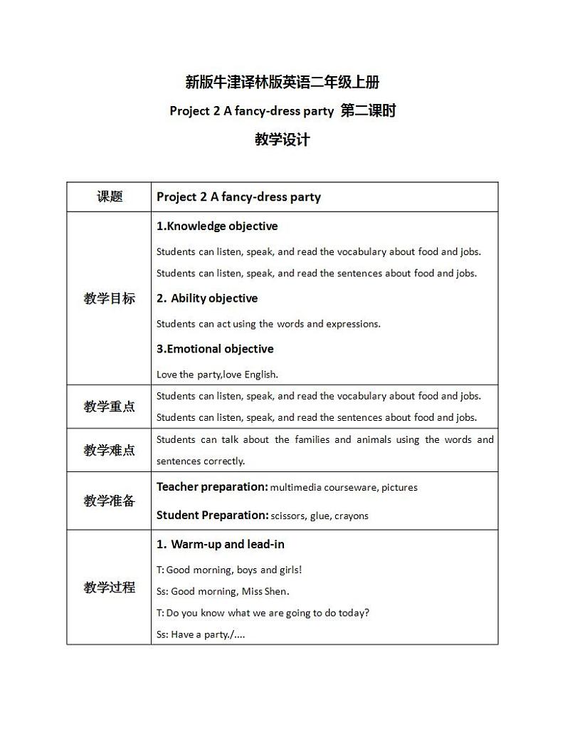 Project 2 A fancy-dress party Period 2教学设计第1页