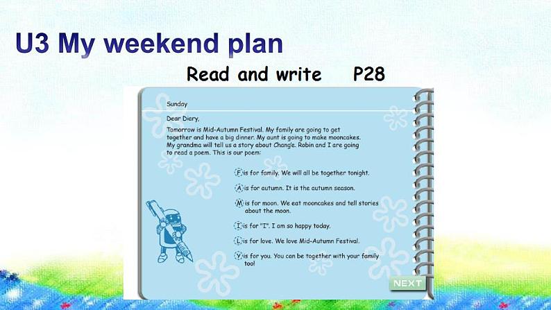 六年级上册英语课件+素材+教学思路-Unit 3 My weekend pB Read and write 人教PEP01