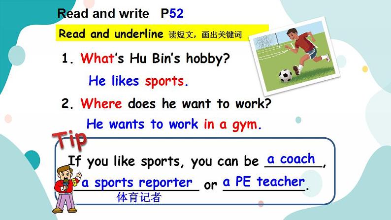 六年级上册英语课件+素材+教学思路-Unit 5 What does he doB Read and write 人教PEP06