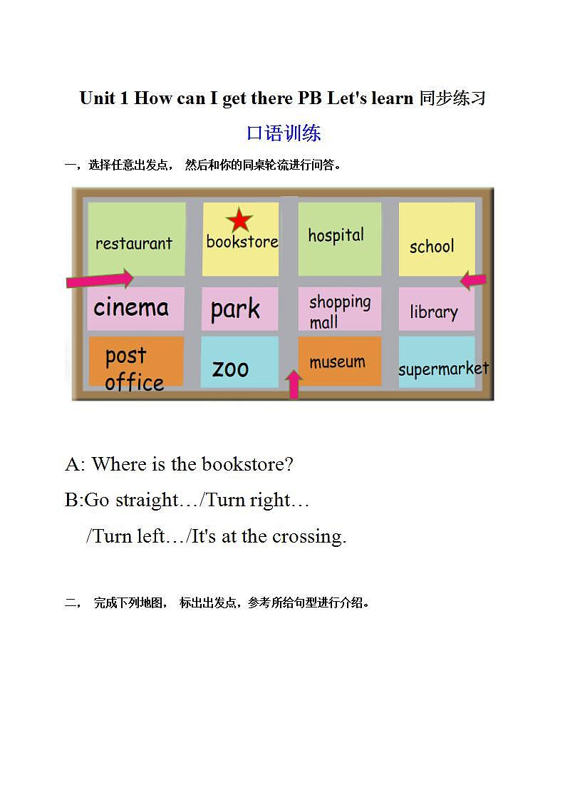 人教PEP版6上英语 Unit 1 How can I get there PB Let's learn 课件+教案+练习+音视频01