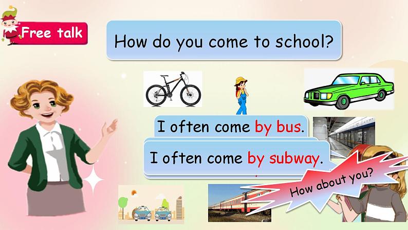 人教PEP版6上英语 Unit 2 Ways to go to school PB Let's learn 课件+教案+练习+音视频04