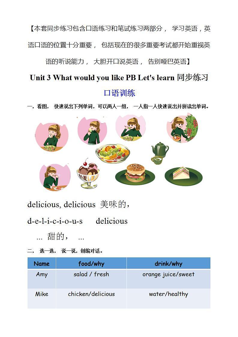Unit 3 What would you like PB Let's learn  课件+教案+动画素材01