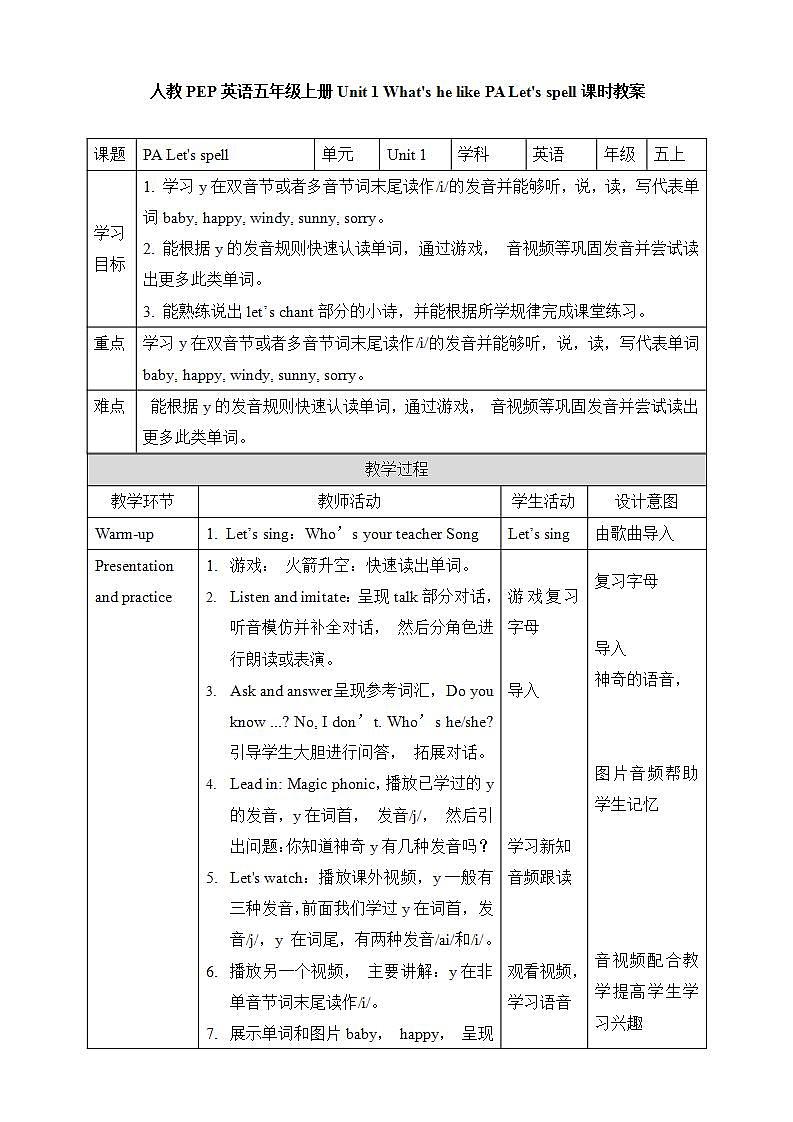 Unit 1 What's he like PA Let's spell 课件+教案+动画素材01