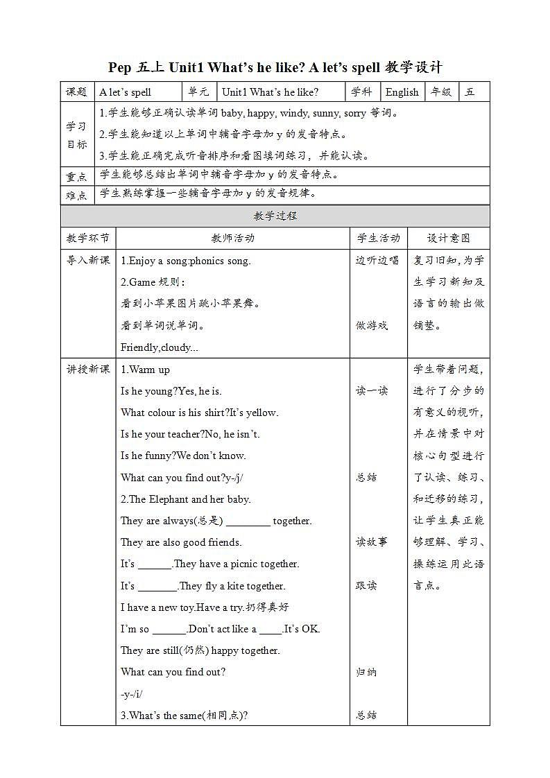 Unit1 What's he like A let's spell  课件+教案+练习+素材01