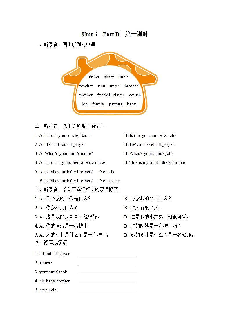 人教PEP版四上英语  Unit 6 Meet my family!  Part B 第1课时   课件+练习01