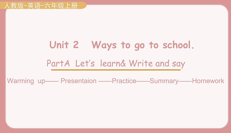 人教版六年级英语上册--Unit 2   Ways to go to school. Part A Let's learn & Write and say（课件+素材）01