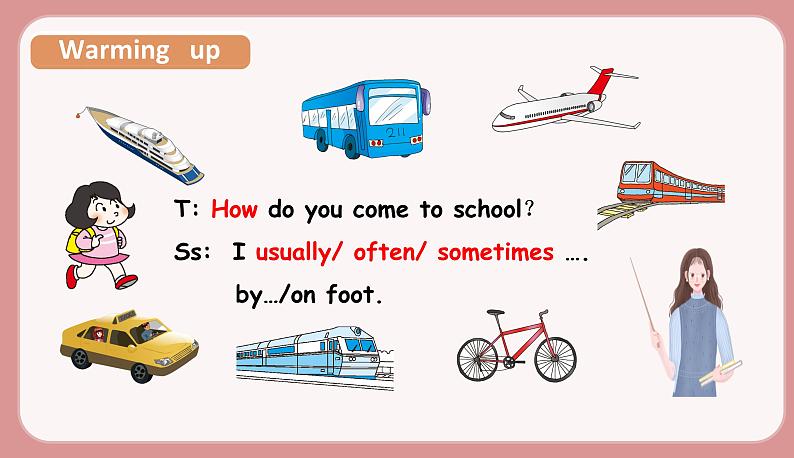 人教版六年级英语上册--Unit 2   Ways to go to school. Part B Let's check & Let's wrap it up（课件+素材）04