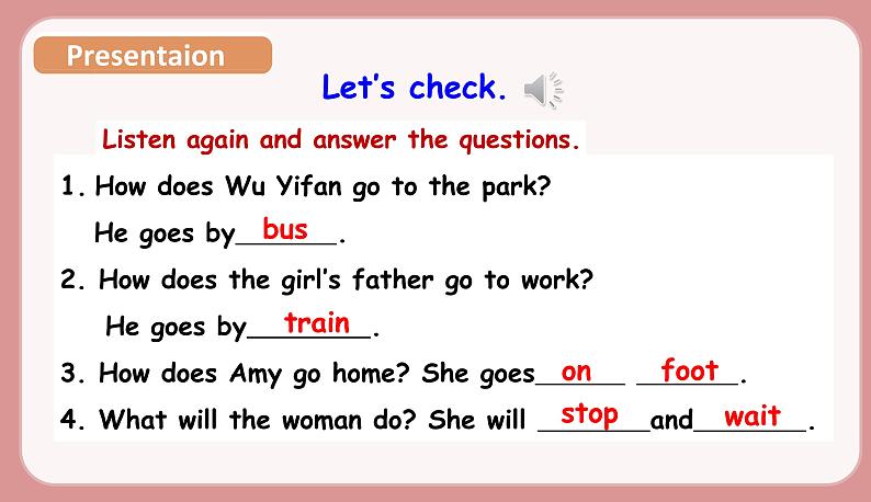 人教版六年级英语上册--Unit 2   Ways to go to school. Part B Let's check & Let's wrap it up（课件+素材）06