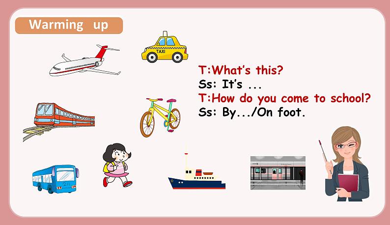 人教版六年级英语上册--Unit 2   Ways to go to school. Part B Let's learn& Role play（课件+素材）04