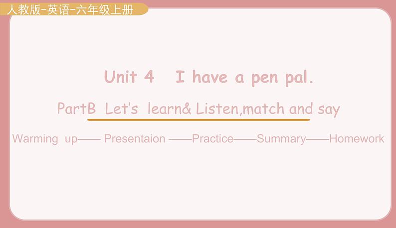 人教版六年级英语上册--Unit 4   I have a pen pal. Part B Let's learn& Listen,match and say（课件+素材）01