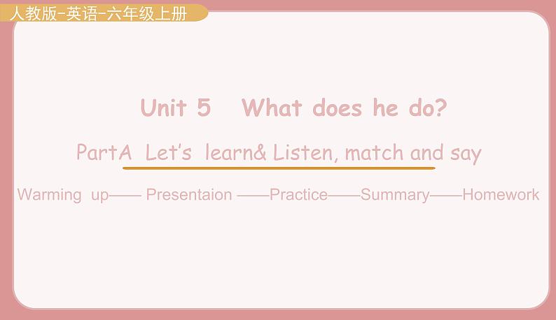 人教版六年级英语上册--Unit 5   What does he do Part A Let's learn &Listen,match and say（课件+素材）01