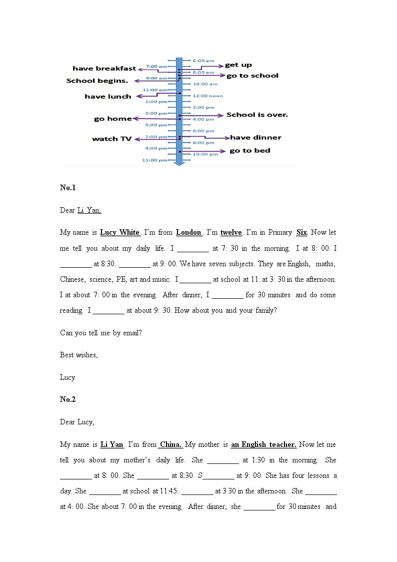 六年级上册英语教案- Unit 1 I go to school at 8：00.Lesson 4 人教精通02