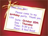 六年级上册英语课件－Unit3 Would you like to come to my birthday party？（Lesson14) ｜人教精通版 (共13张PPT)