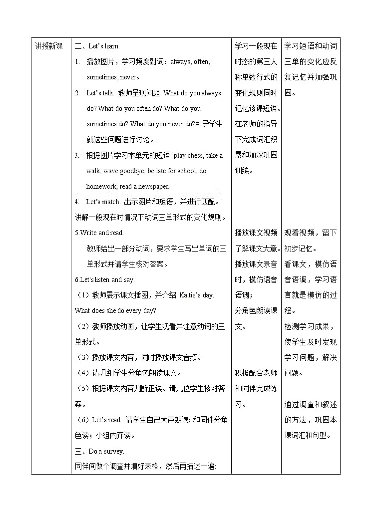 六年级上册英语教案- Unit 2 Katie always gets up early 第一课时  湘少版（三起）02