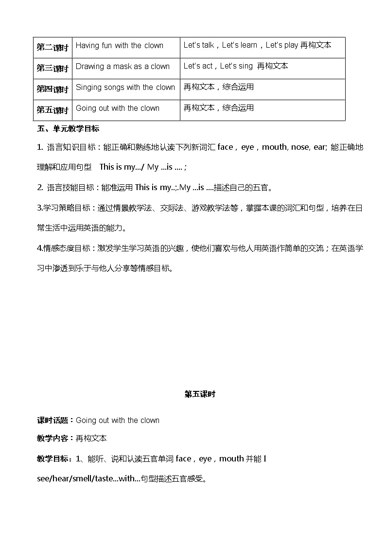 Module 1 Unit3 My face教案（共5课时）02