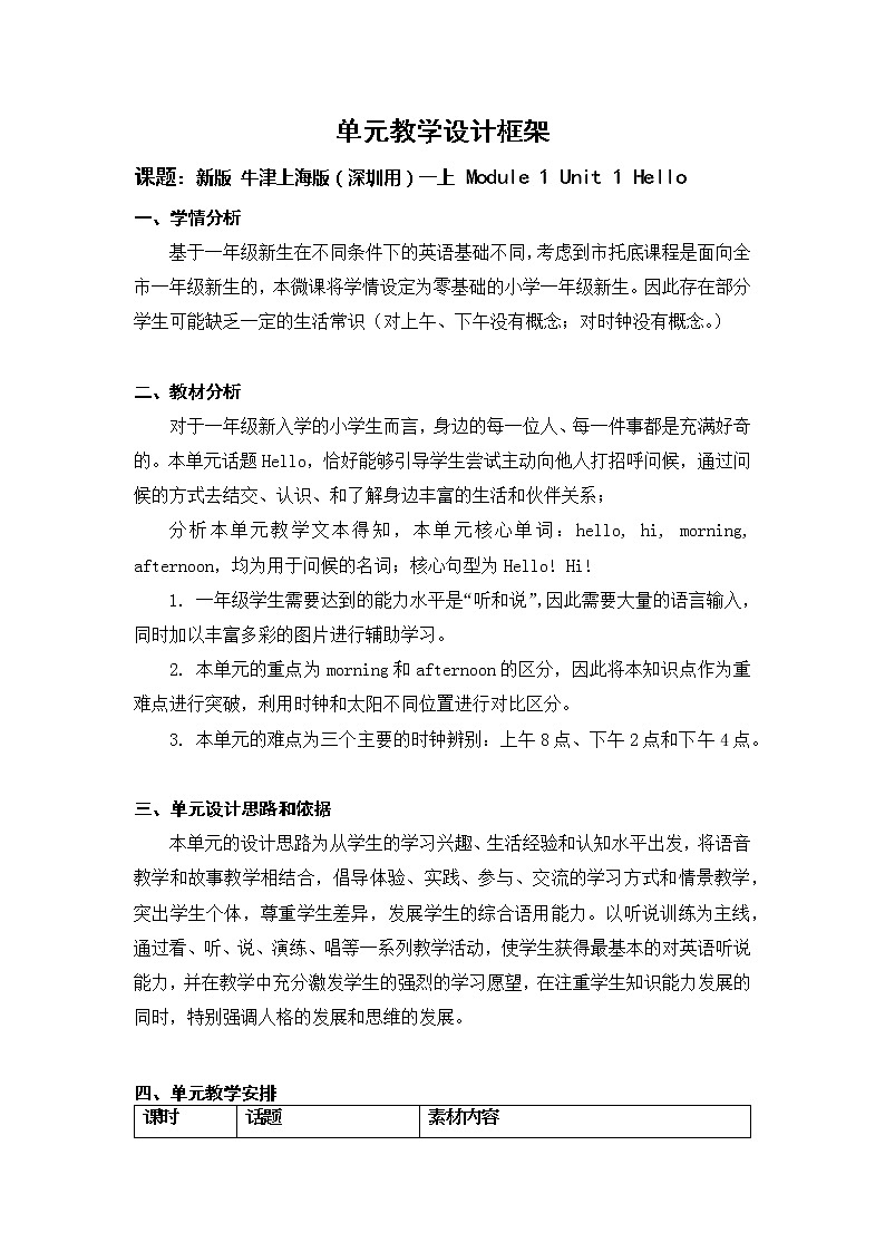 Module 1Unit 1 hello 教案（5课时）01