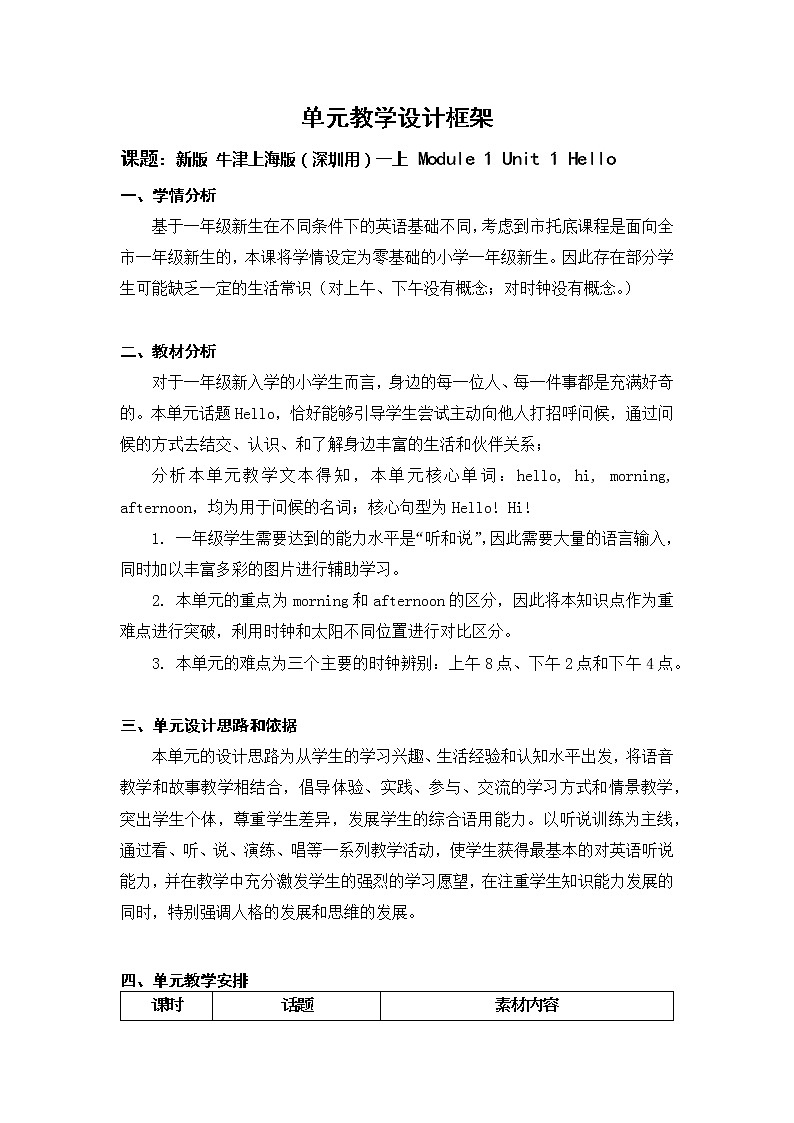 Module 1Unit 1 hello 教案（5课时）01