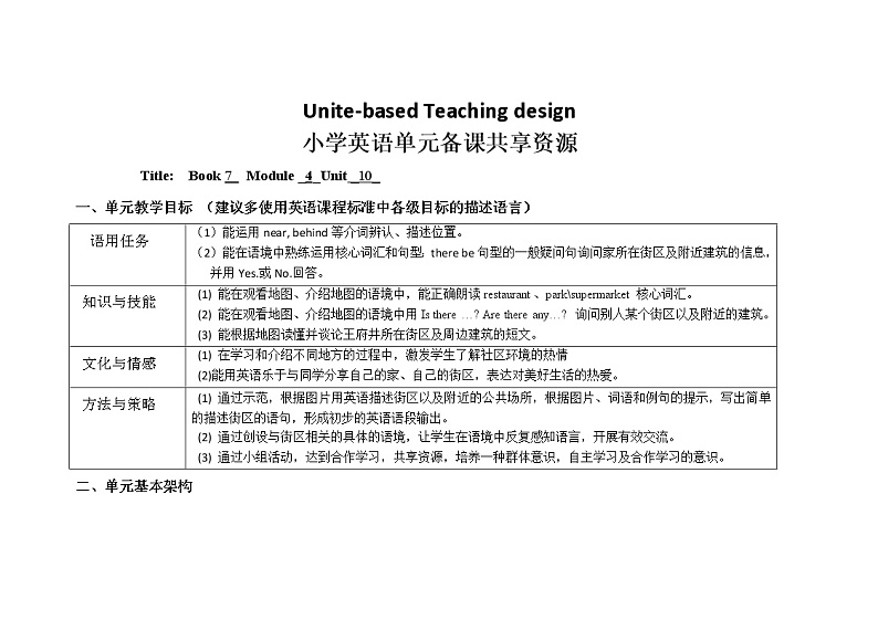 新牛津上海版英语四年级上册unit 10 around my home 单元整体教学设计 （共3课时）01