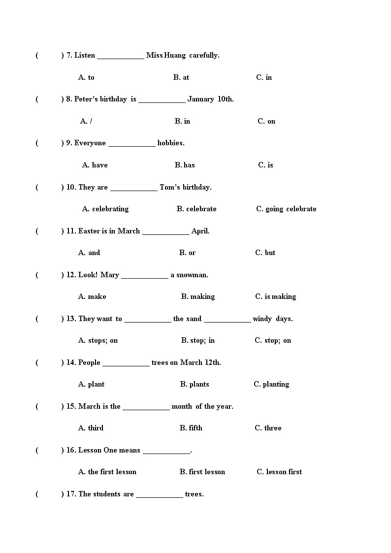 六年级上册英语试题- unit 4  January is firdt month 练习题（无答案）  人教精通版第2页