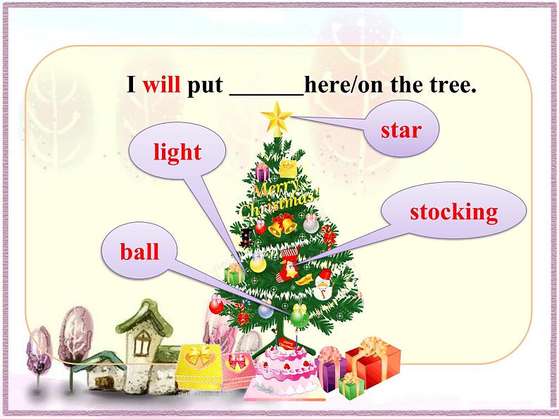 五年级上册英语课件-Unit6 Lesson 2 I will put the lights on the tree 鲁科版（五四学制）（三起）(共11张PPT)05