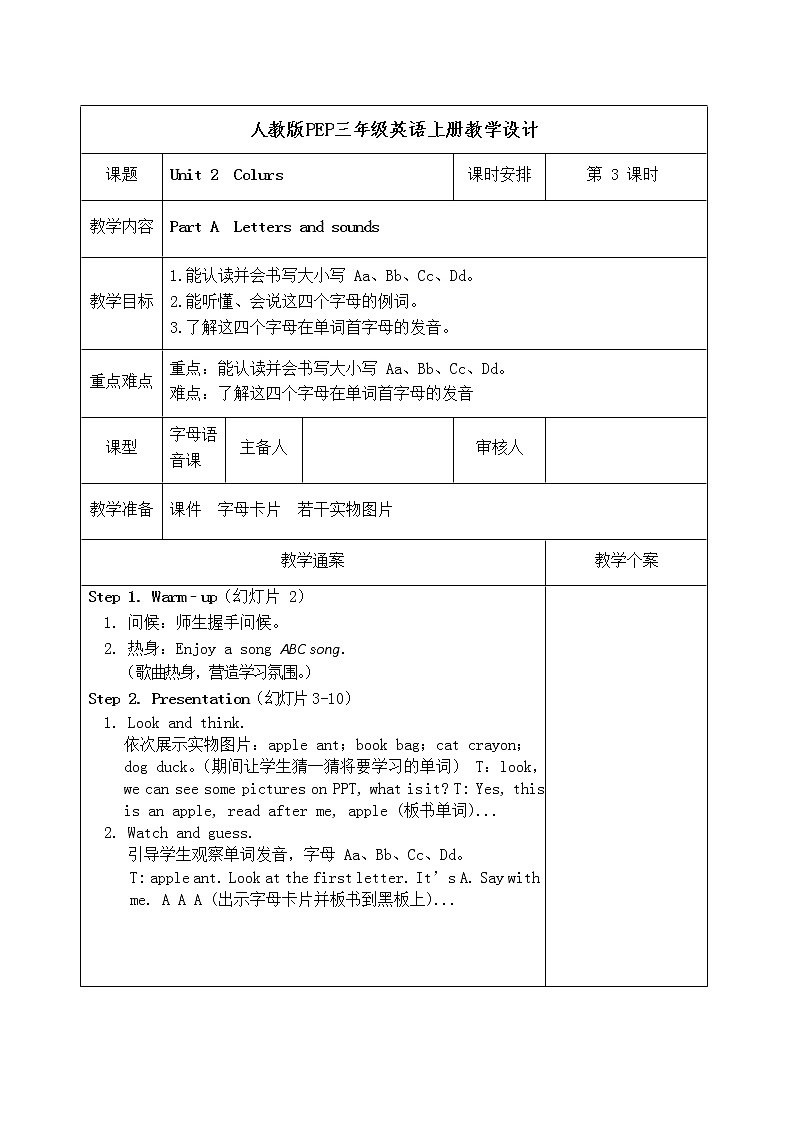 Unit 2 Letters and sounds 教学设计第1页
