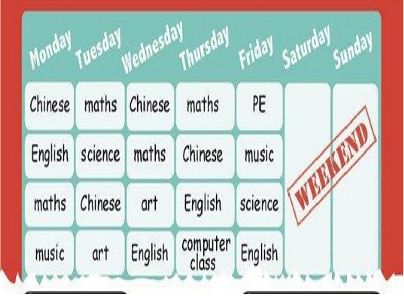 人教版三年级起点小学英语五年级上册（PEP义务教育版）Unit2 My week Part A  课件06