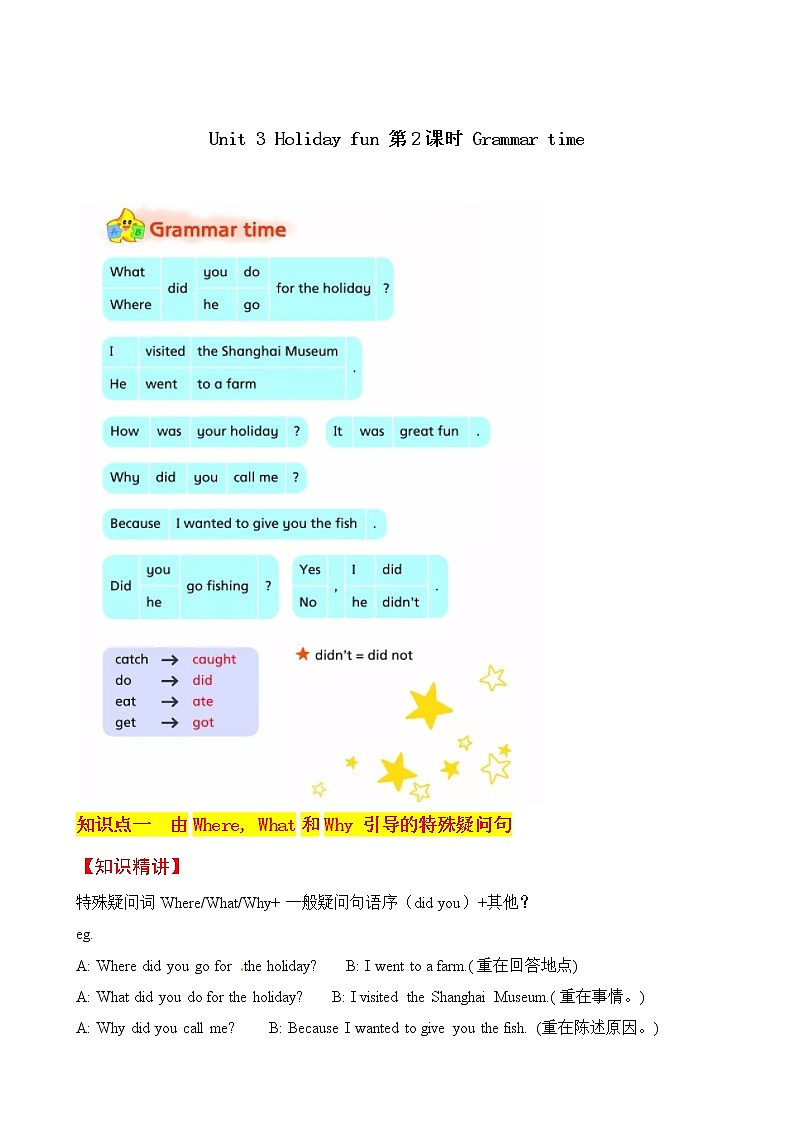 六上英语教材深度解读（含典例讲解+课后练习+答案）Unit 3 Holiday fun 第2课时 Grammar time 译林版01