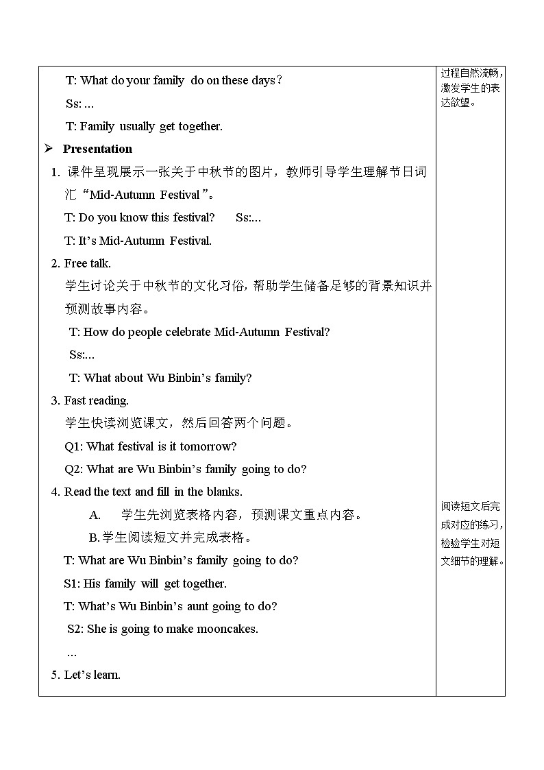 人教PEP版英语六年级上册Unit 3 My weekend plan PB Read and write   表格式教案（含反思）02