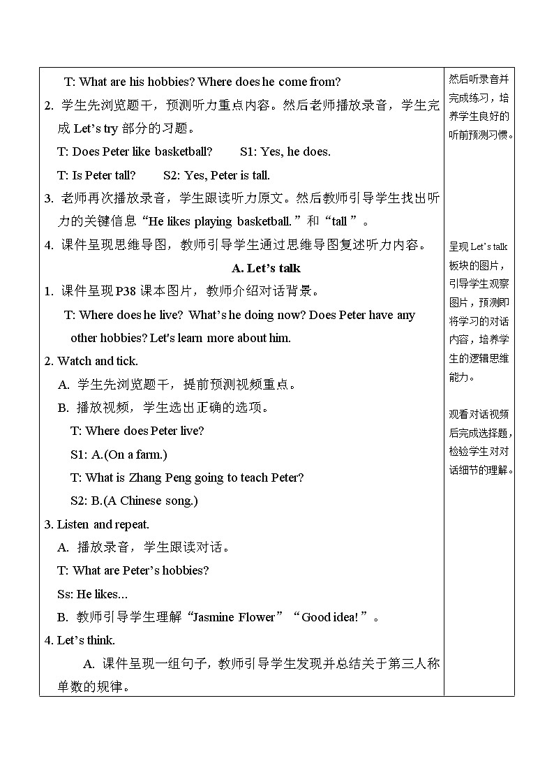 人教PEP版英语六年级上册Unit 4 I have a pen pal PA Let's try & Let's talk  表格式教案（含反思）02