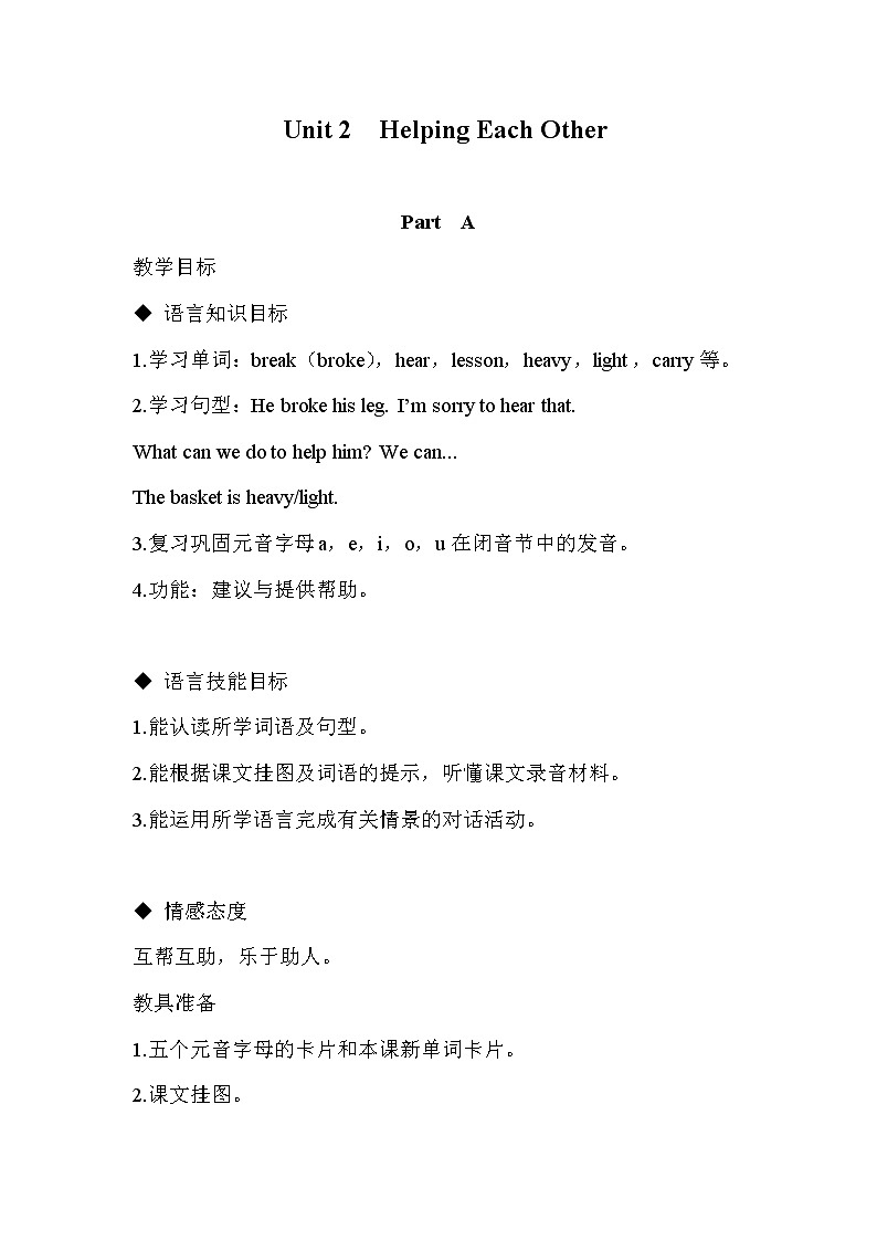 (闽教)六年度英语下册 Unit 2 Part A 精品教学PPT课件+教案01