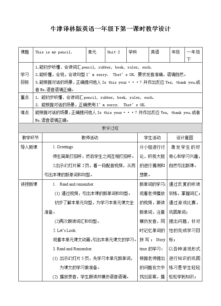 译林版英语一年级下册 Unit 2 This is my pencil 第一课时（课件+教案+练习+素材）01