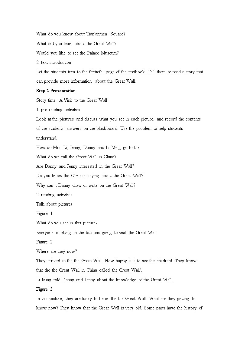 冀教版英语5下 Lesson 12 A Visit to the Great Wall PPT课件+教案02