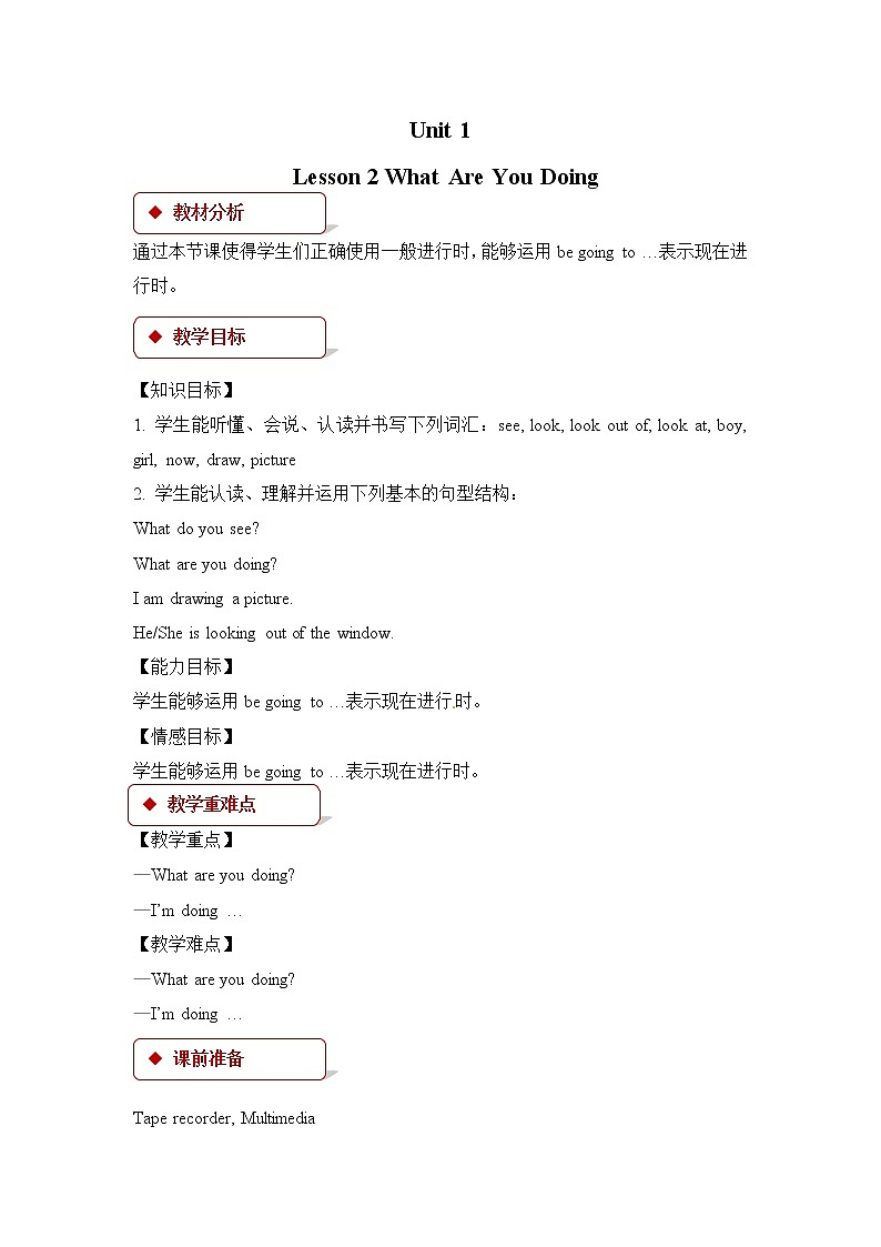 冀教版英语5下 Lesson 2 What Are You Doing？ PPT课件+教案01