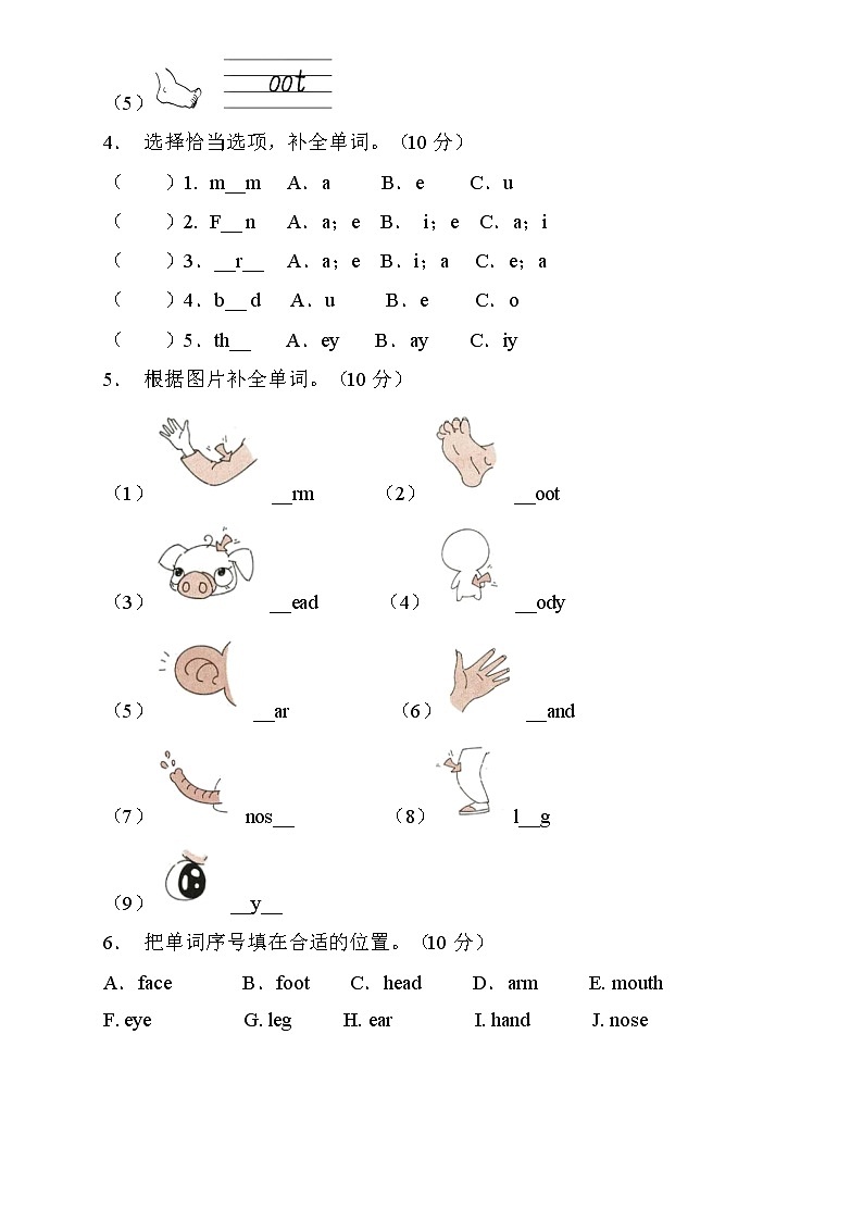【核心突破】人教PEP版英语三年级上册Unit3专项训练-单词拼写卷（含答案）02