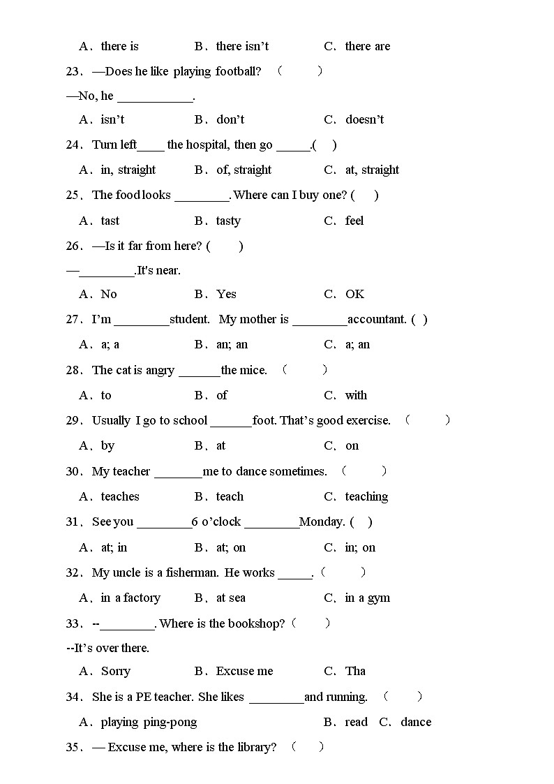 【新课标】人教PEP版英语六年级上册期末复习-单项选择卷（含答案）03