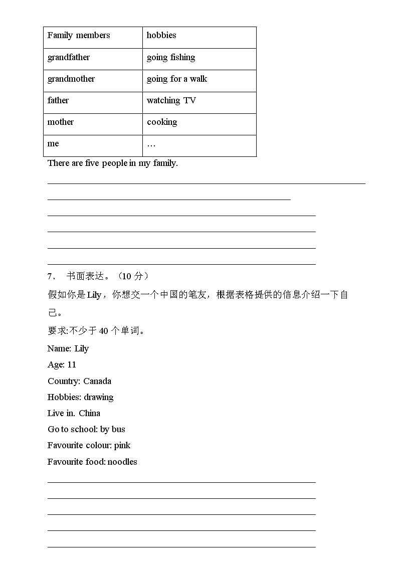 【新课标】人教PEP版英语六年级上册Unit4专项训练-书面表达卷（含答案）03