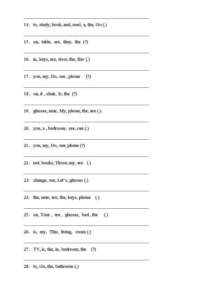 【新课标】人教PEP版英语四年级上册Unit4专项训练-连词成句卷（含答案）第2页