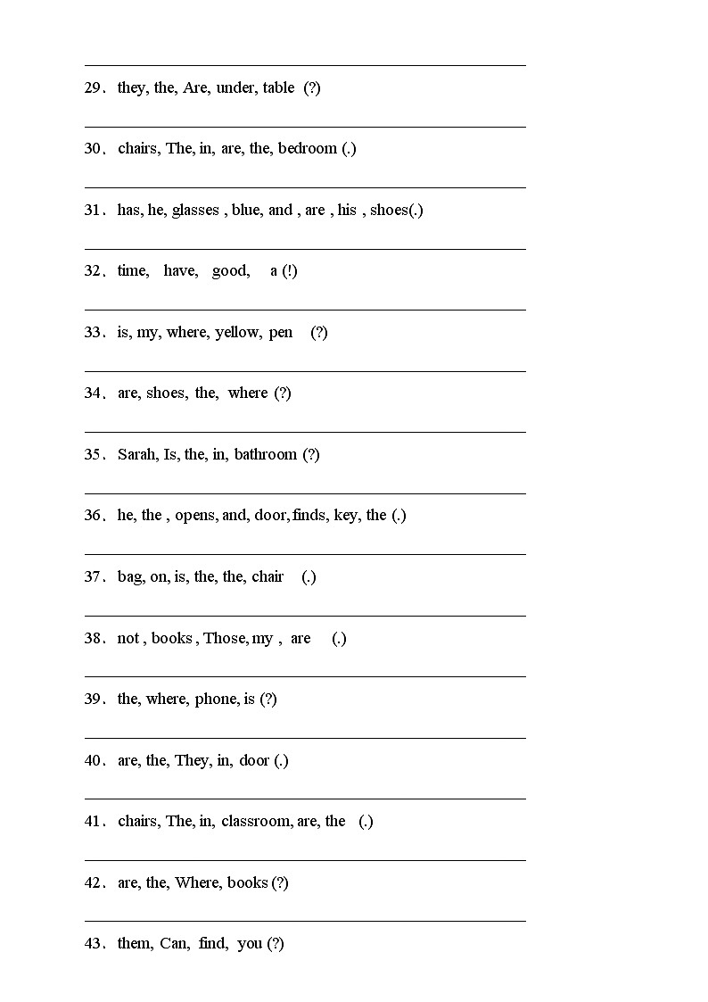 【新课标】人教PEP版英语四年级上册Unit4专项训练-连词成句卷（含答案）第3页