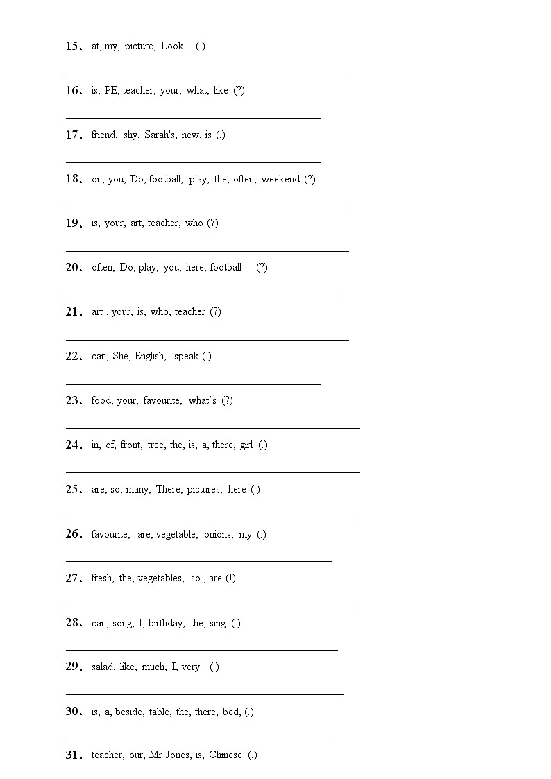 【新课标】人教PEP版英语五年级上册期末复习专项突破-连词成句卷（含答案）02