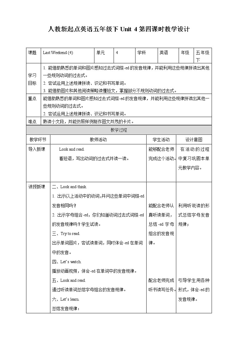 Unit 4 Last Weekend  let's spell +fun time人教新起点五下英语 课件+教案+练习01