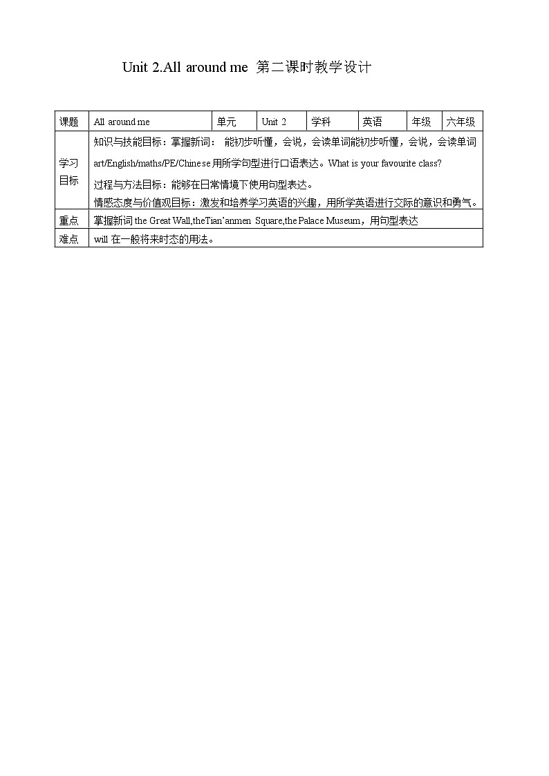Unit 2 All around me第二课时人教新起点六下 课件+教案+练习01