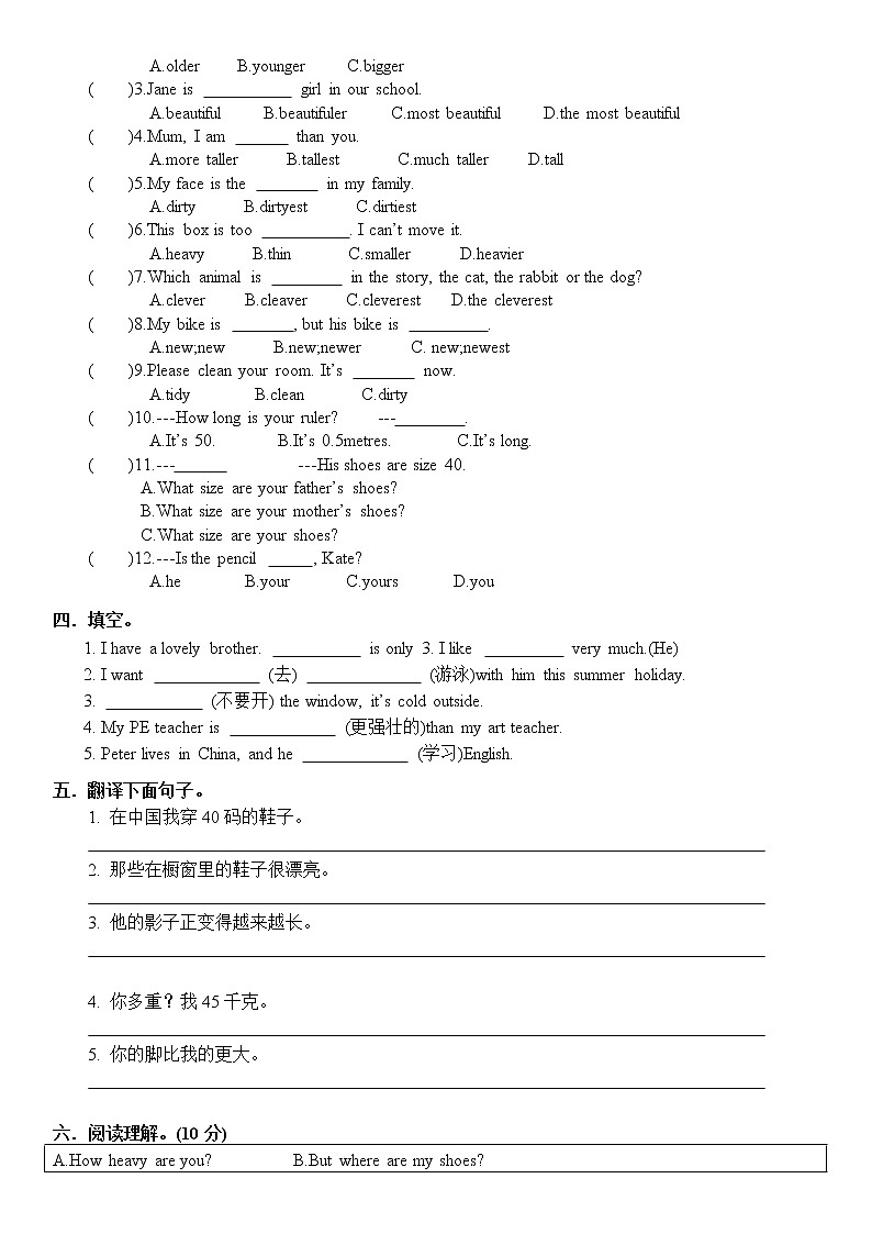 小升初总复习试卷（试题）人教PEP版英语六年级下册（二）第2页