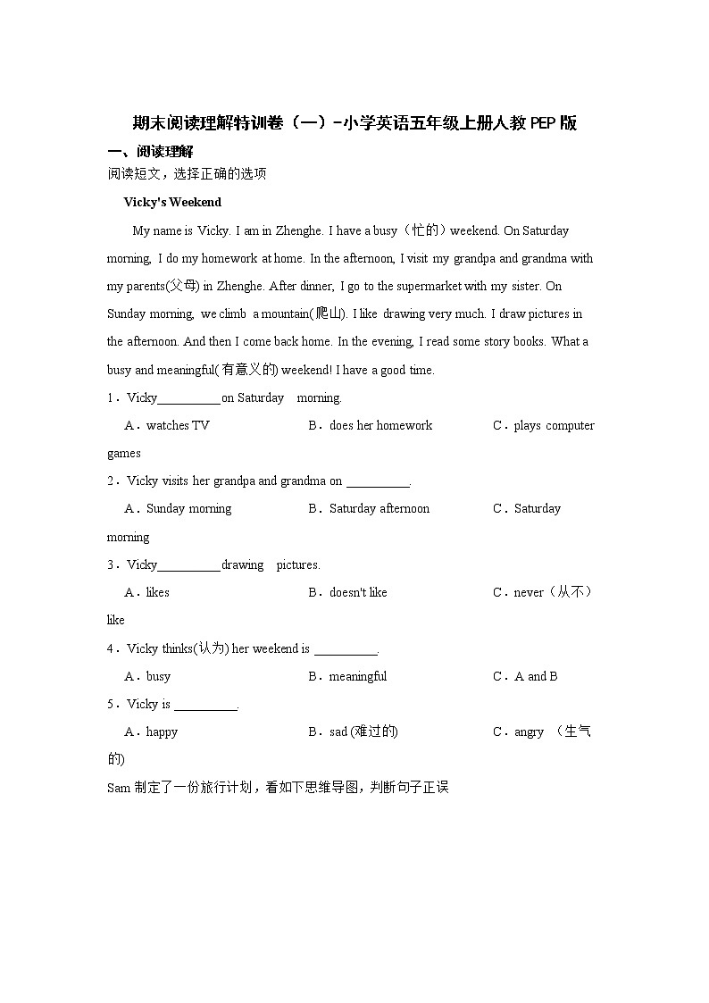 期末阅读理解特训卷（一）-小学英语五年级上册人教PEP版01