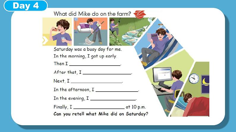 人教版英语六年级下册Recycle Mike's happy days第三课时课件+教案+练习+素材07