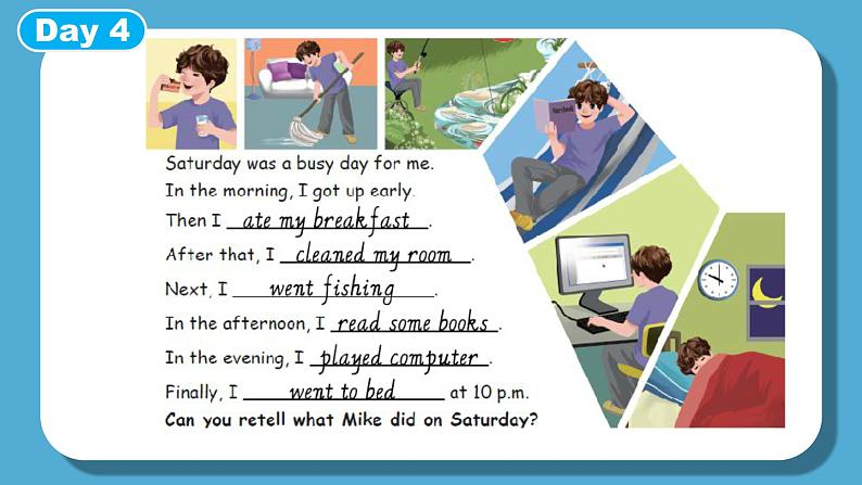 人教版英语六年级下册Recycle Mike's happy days第三课时课件+教案+练习+素材08