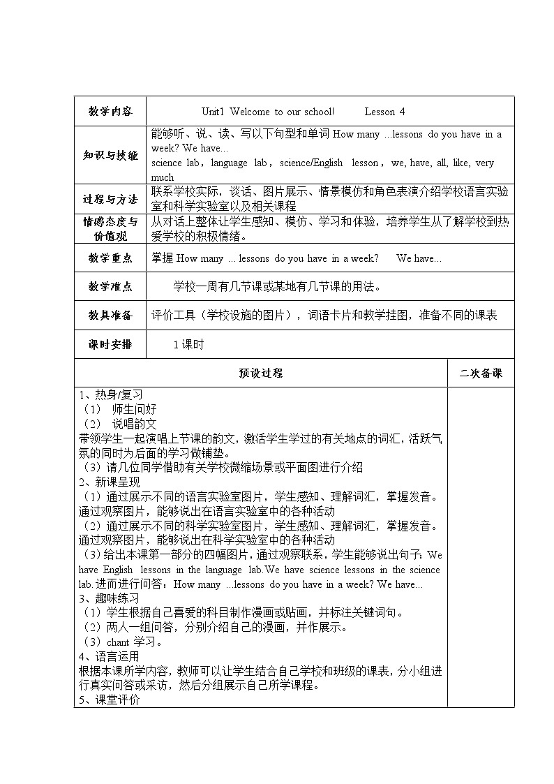 精通5英下 Unit 1 Lesson 4 PPT课件+教案01